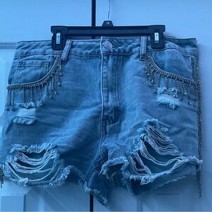 Rue21 Rhinestone fringe jean shorts.